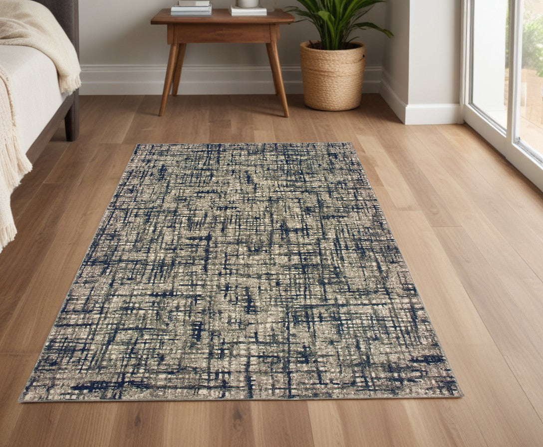 10' X 13' Gray And Navy Abstract Area Rug