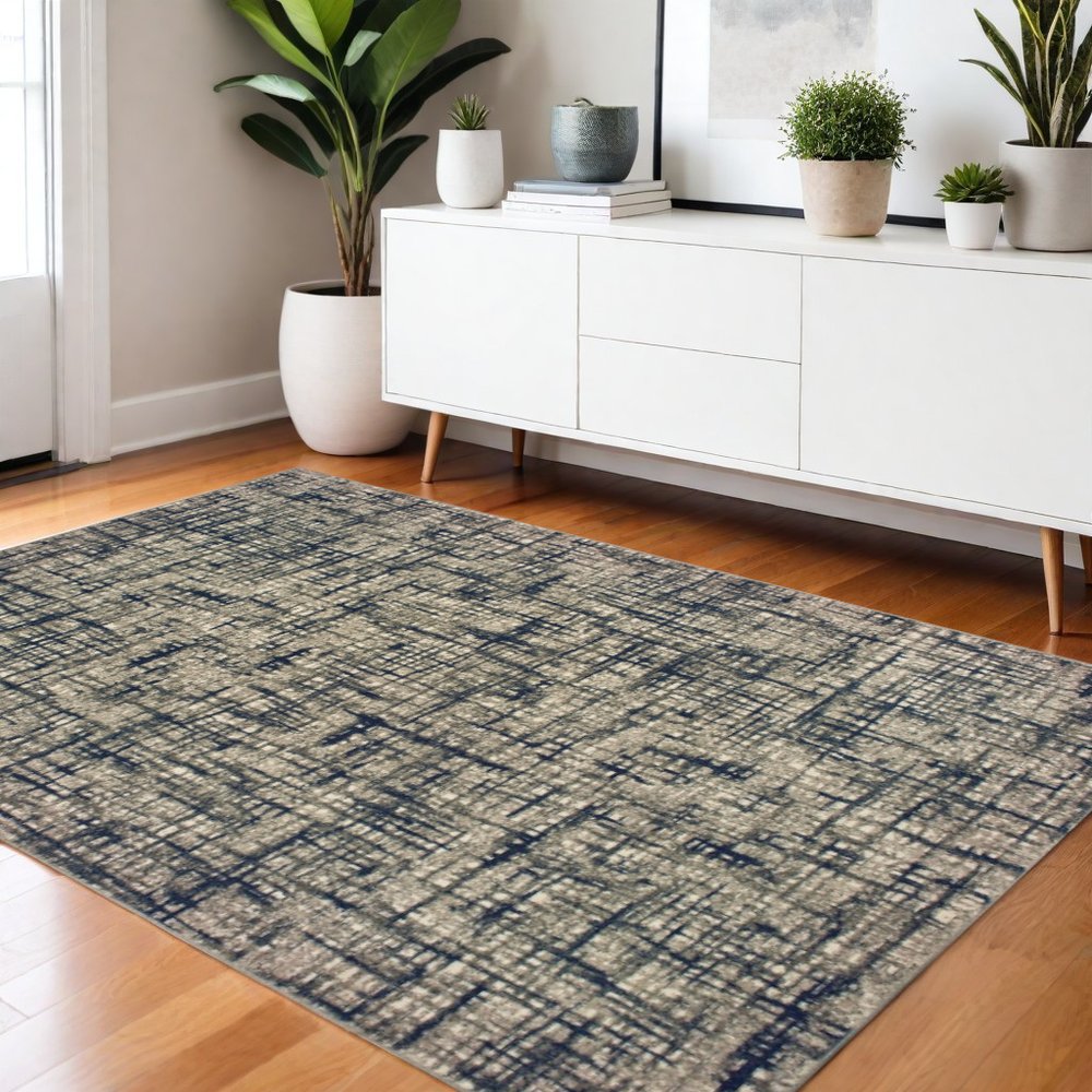 10' X 13' Gray And Navy Abstract Area Rug