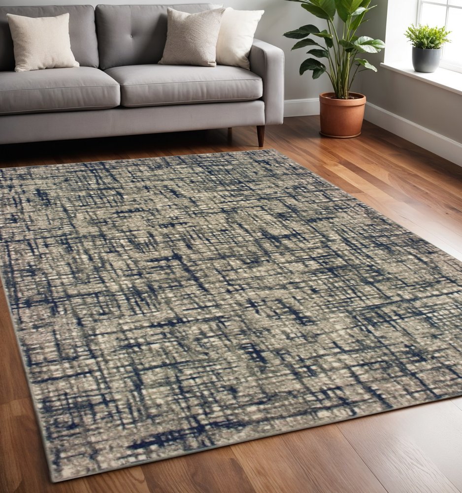 10' X 13' Gray And Navy Abstract Area Rug