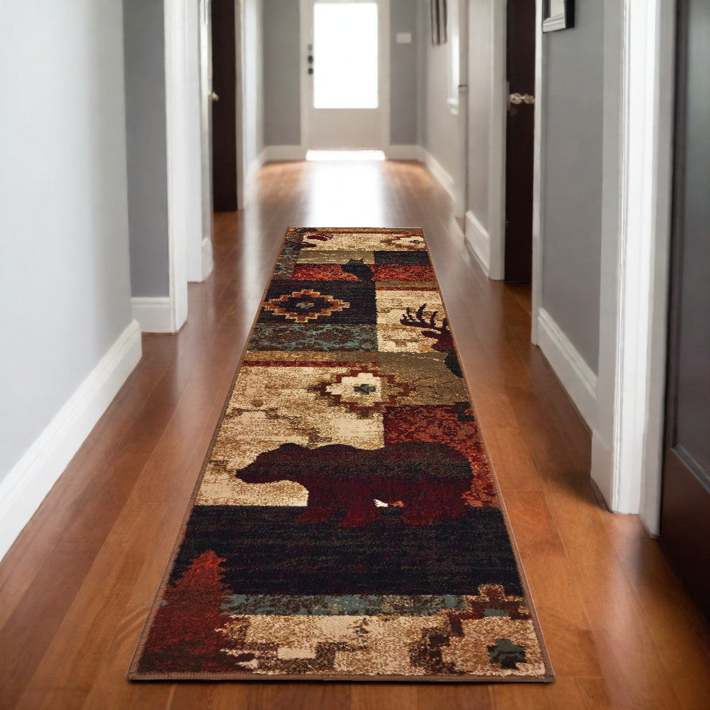 8' Green And Ivory Runner Rug