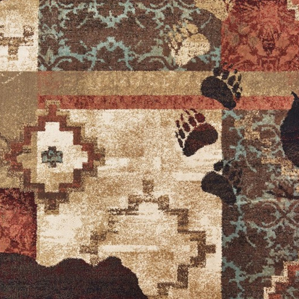 8' Green And Ivory Runner Rug