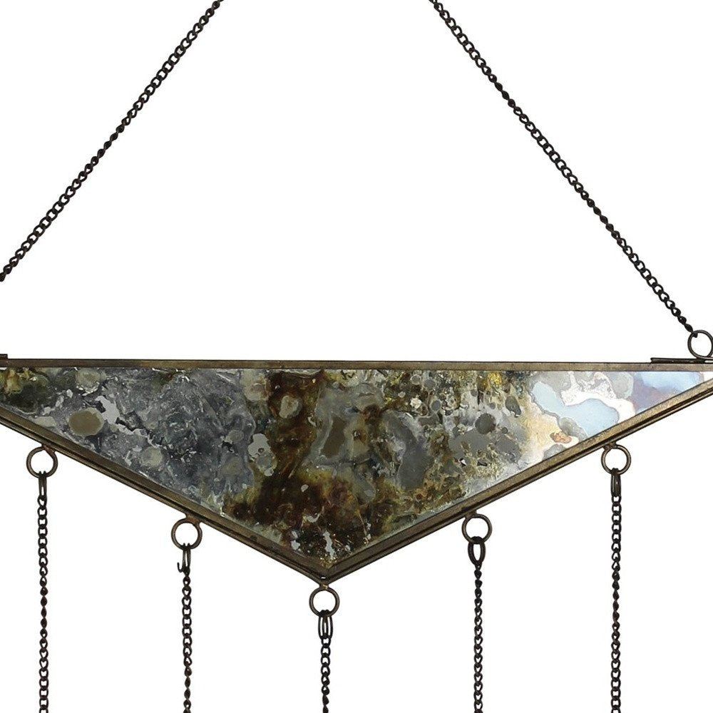 12" X 13" Antiqued Brass And Glass Moon Phase Hanging Dimensional Sculpture