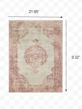 2' X 3' Pink and Ivory Power Loom Area Rug