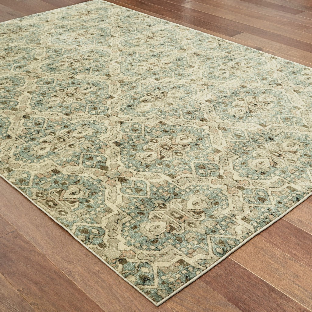 2' X 3' Ivory and Blue Power Loom Area Rug