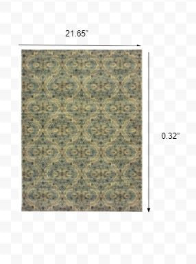 2' X 3' Ivory and Blue Power Loom Area Rug