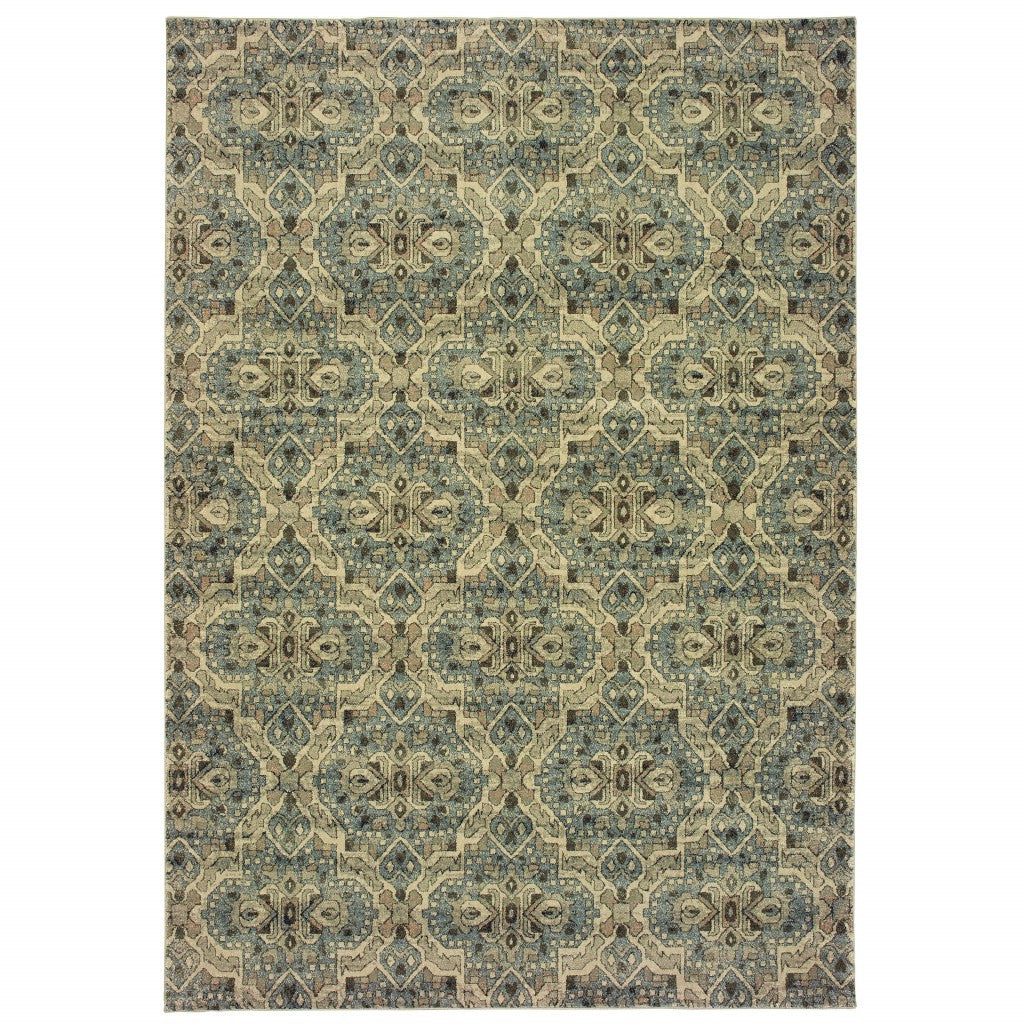 2' X 3' Ivory and Blue Power Loom Area Rug