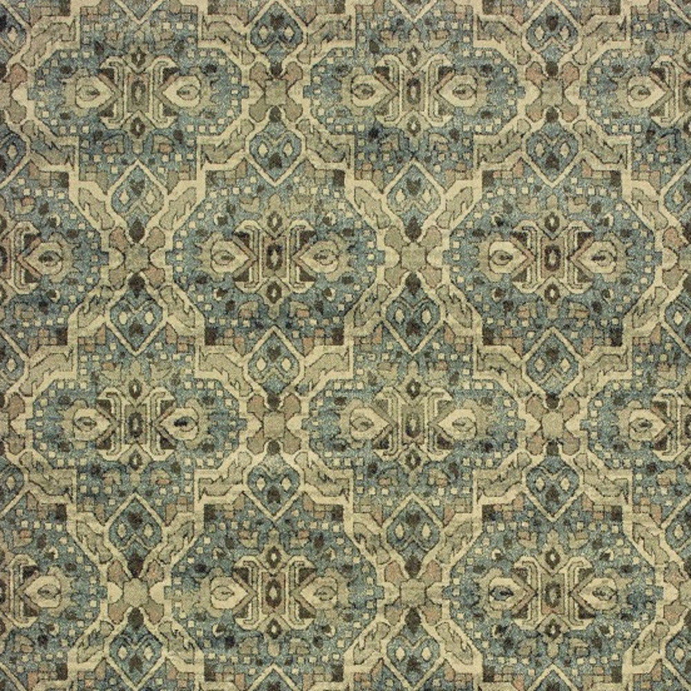 2' X 3' Ivory and Blue Power Loom Area Rug
