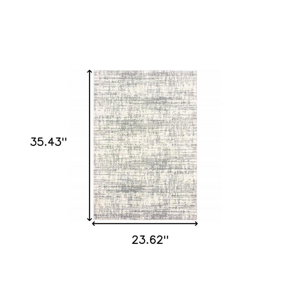 2' X 3' Gray and Ivory Shag Power Loom Area Rug