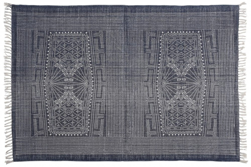 4' X 6' Blue and Ivory Area Rug