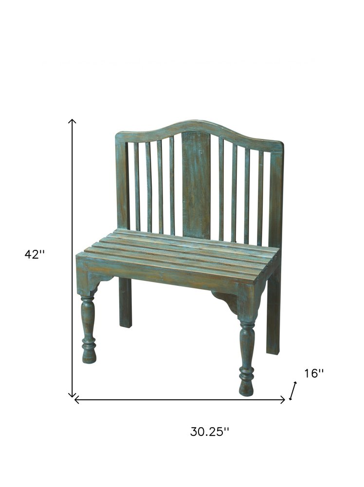 30" Blue Solid Wood Garden Patio Bench