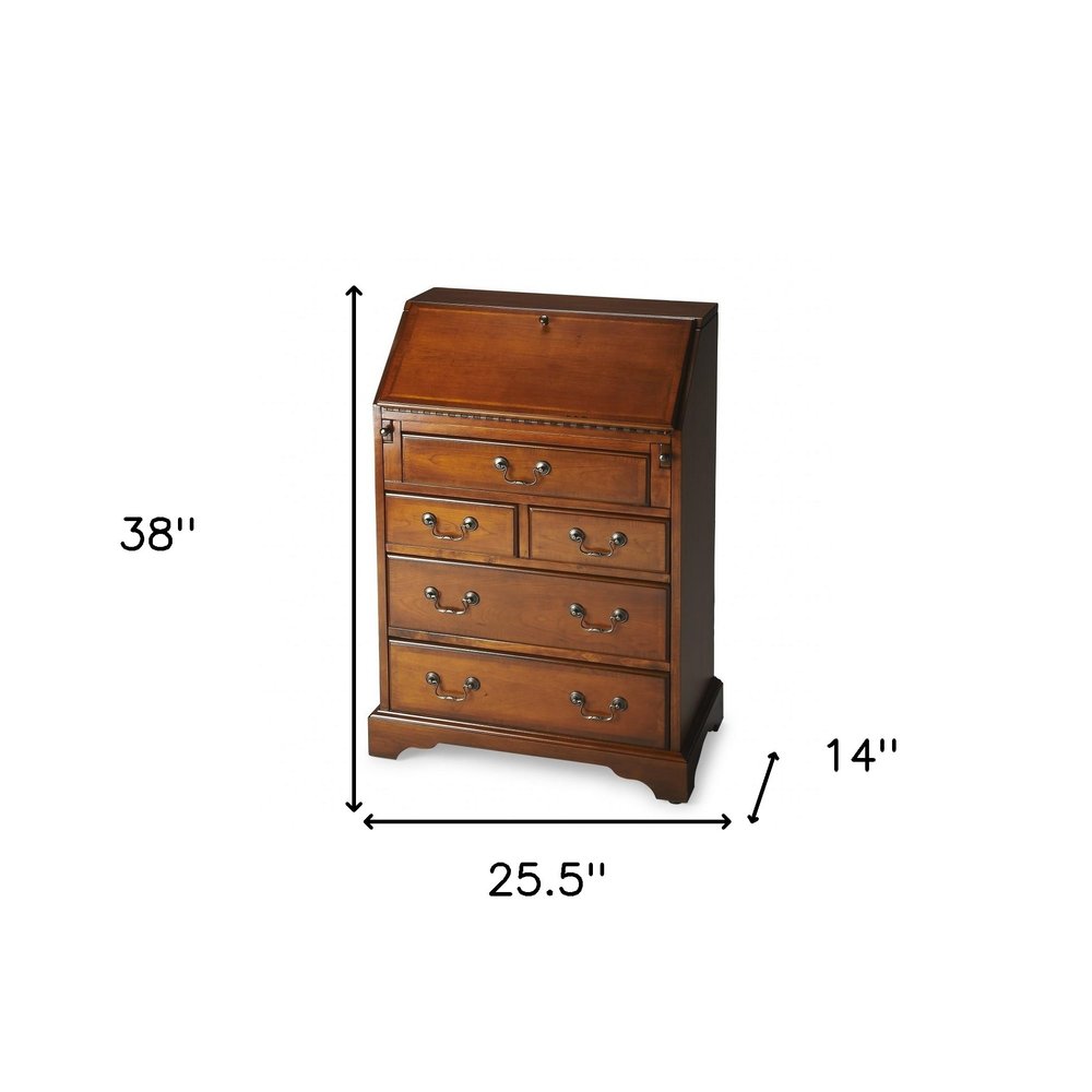 26" Brown Solid Wood Secretary Desk With Five Drawers