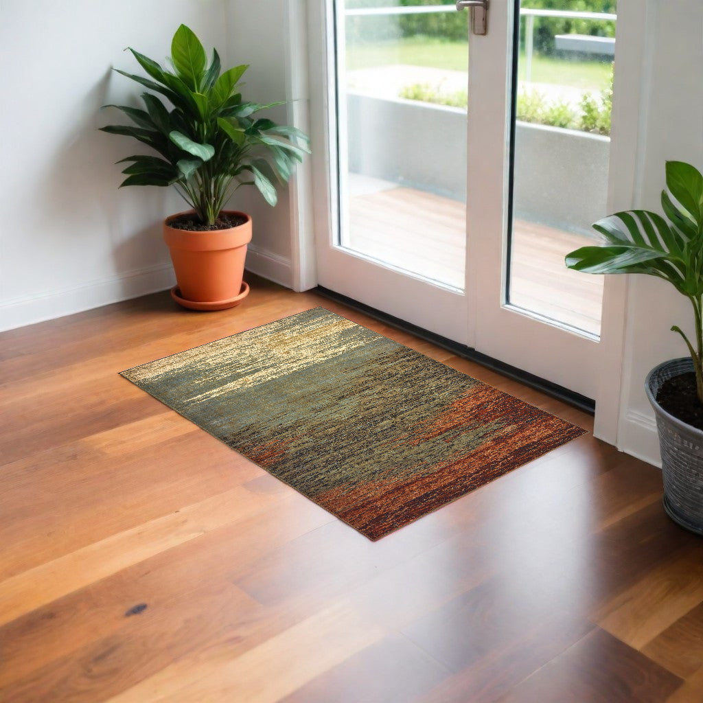 3' X 5' Blue And Brown Distressed Area Rug