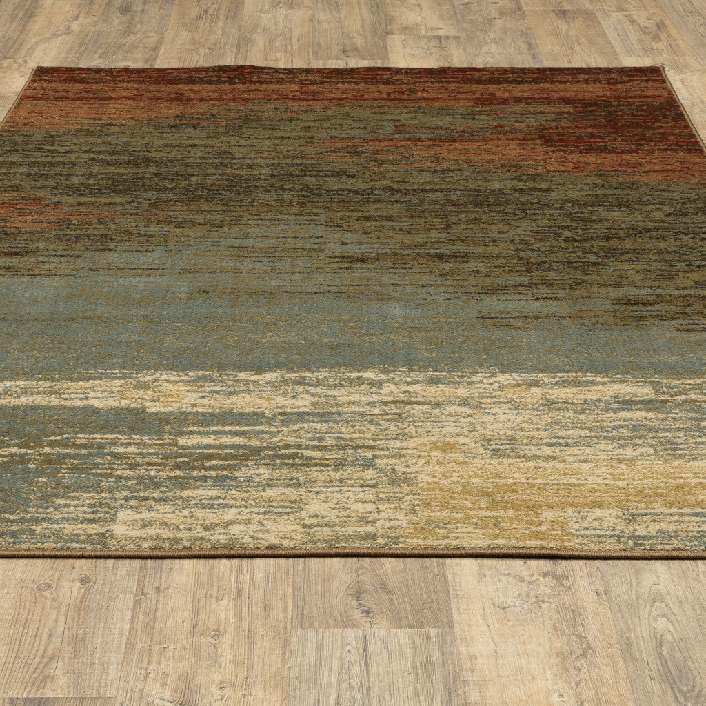 3' X 5' Blue And Brown Distressed Area Rug