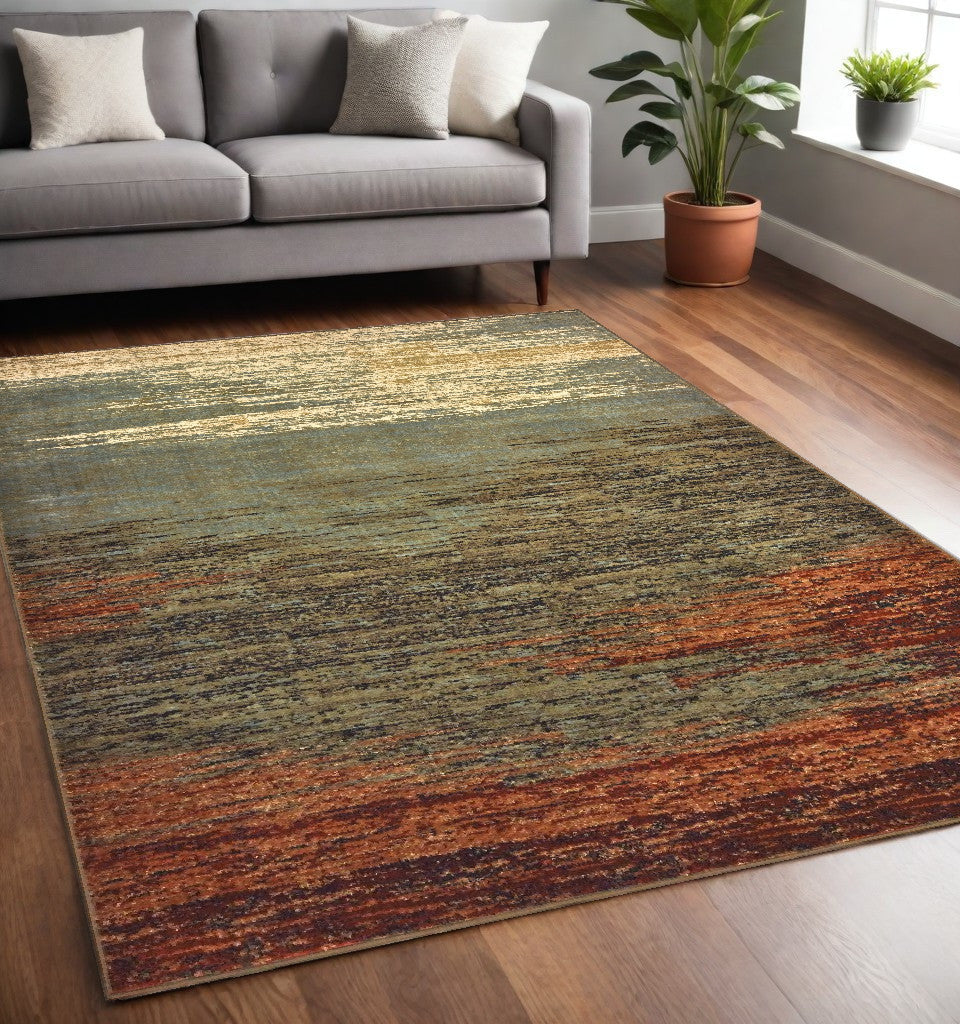 3' X 5' Blue And Brown Distressed Area Rug