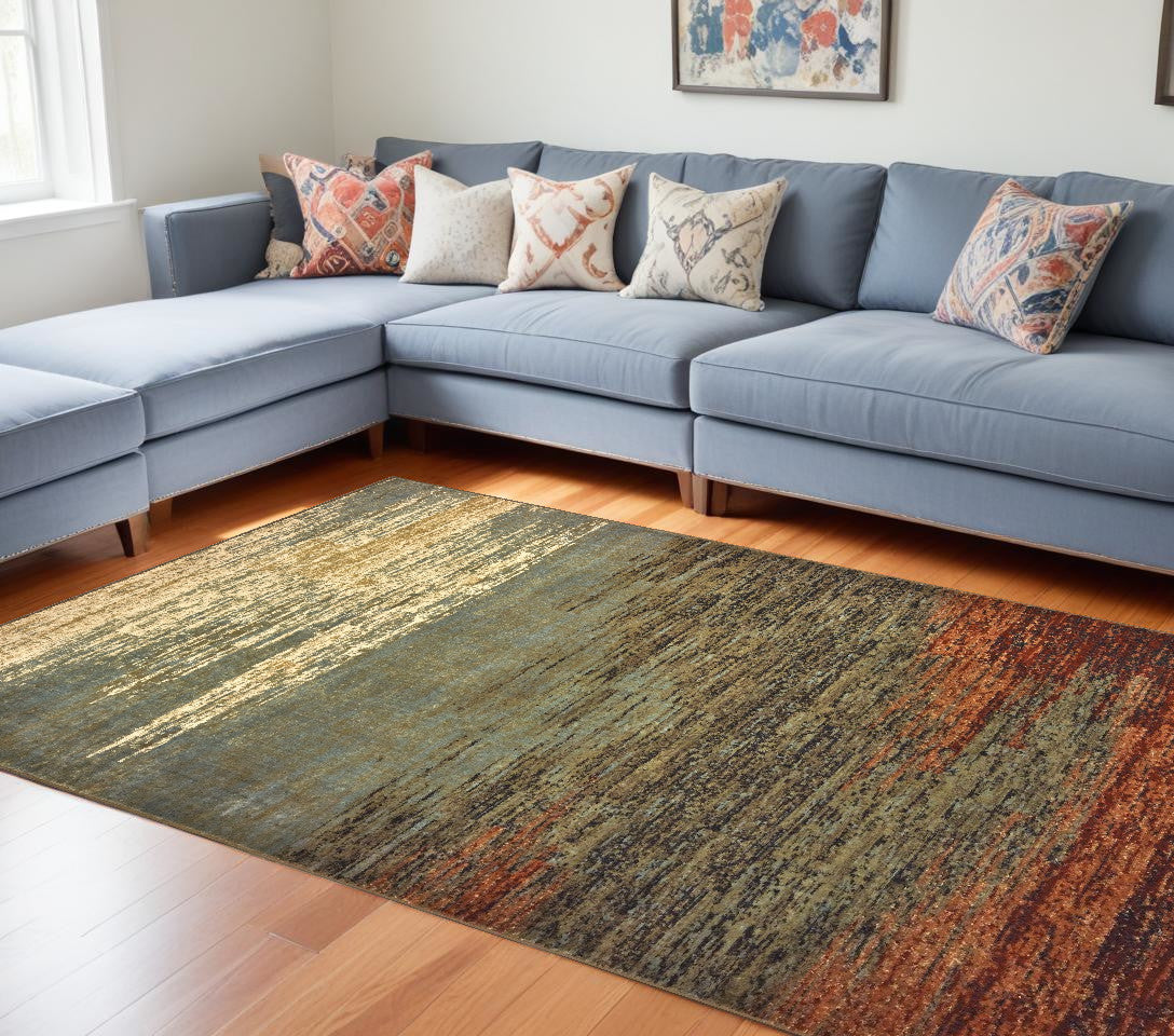 3' X 5' Blue And Brown Distressed Area Rug