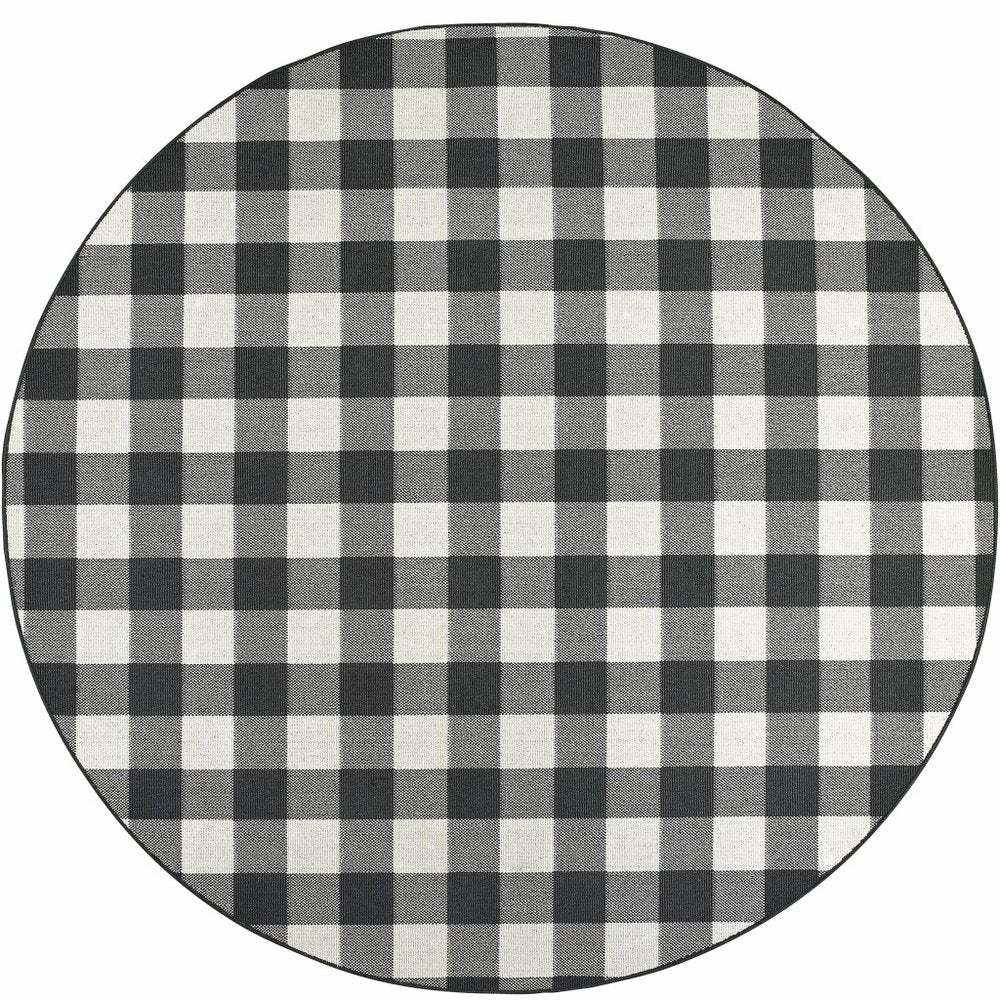 8' Black And Ivory Indoor Outdoor Runner Rug