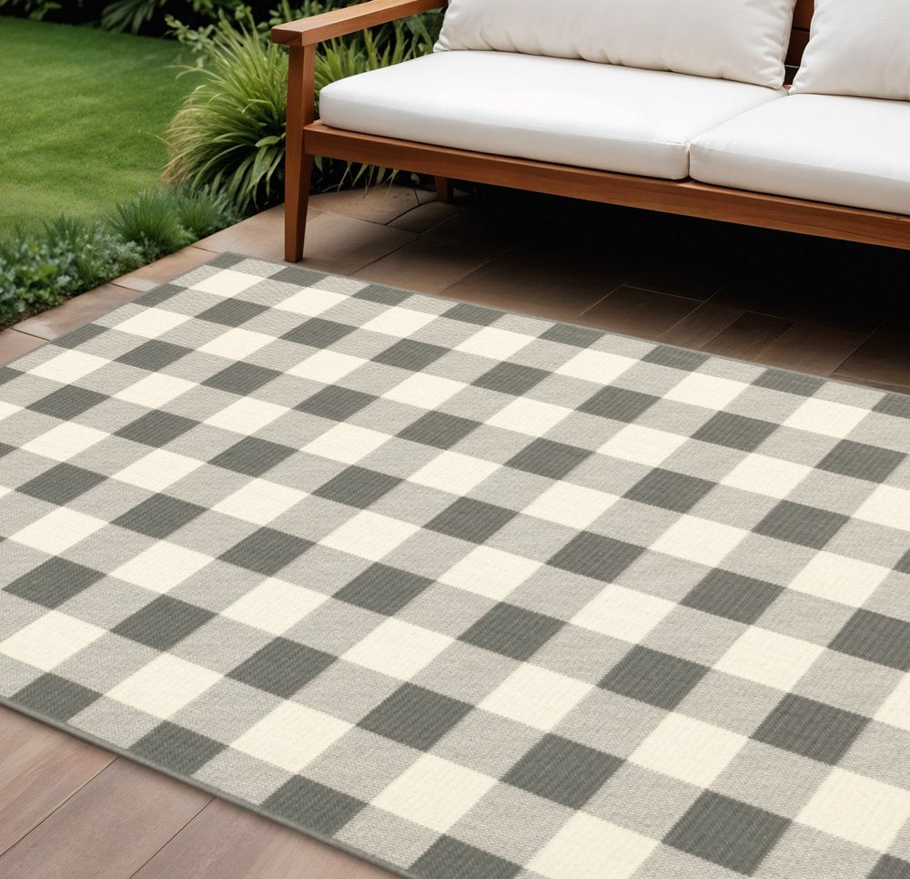 2' X 4' Gray And Ivory Indoor Outdoor Area Rug