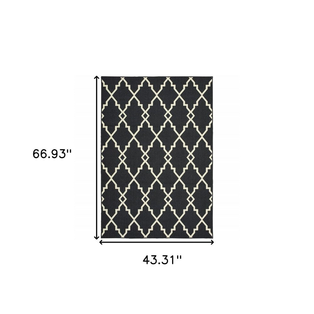2' X 4' Black And Ivory Indoor Outdoor Area Rug