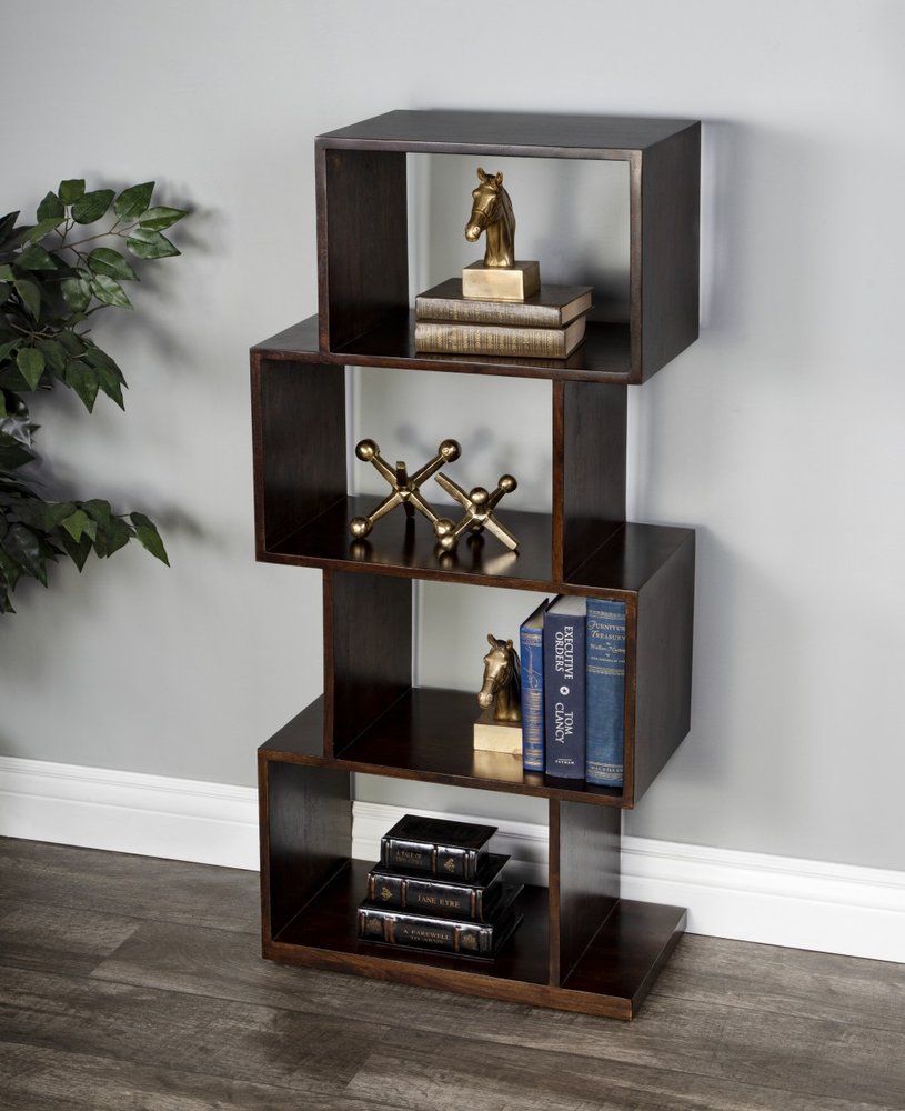 48" Dark Brown Wood Three Tier Bookcase