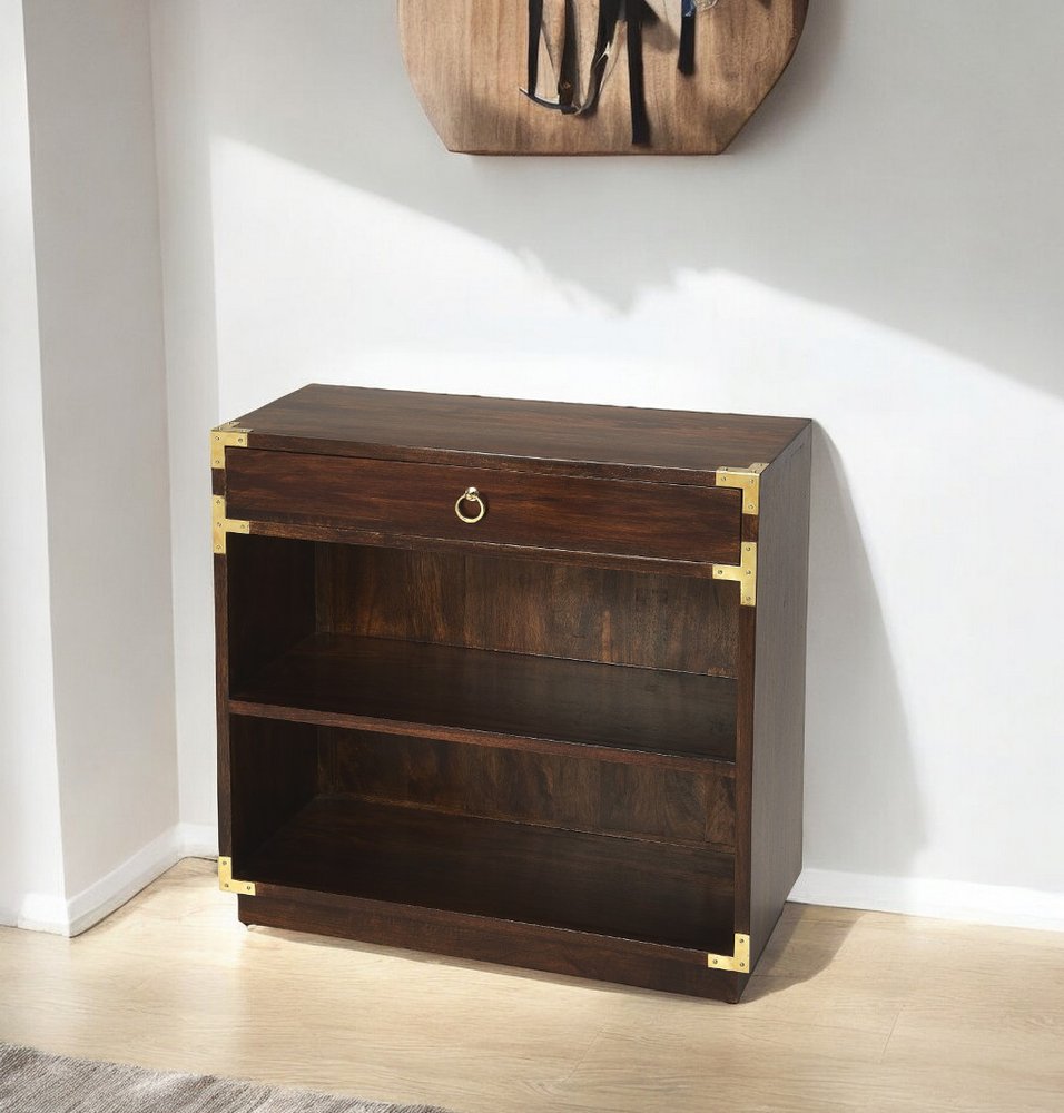 28" Dark Brown Wood Two Tier Bookcase with A Drawer