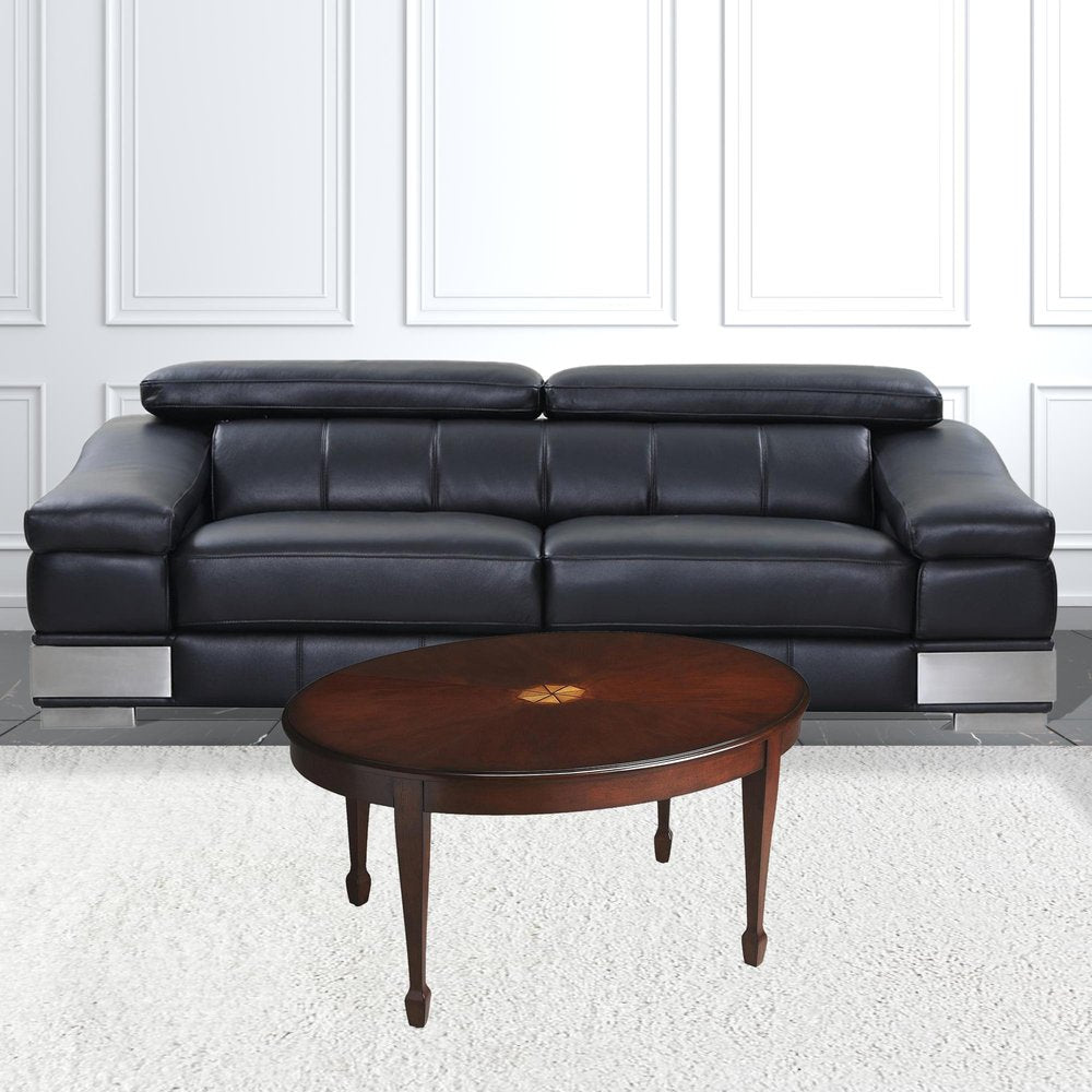 38" Brown and Dark Brown Wood Oval Coffee Table
