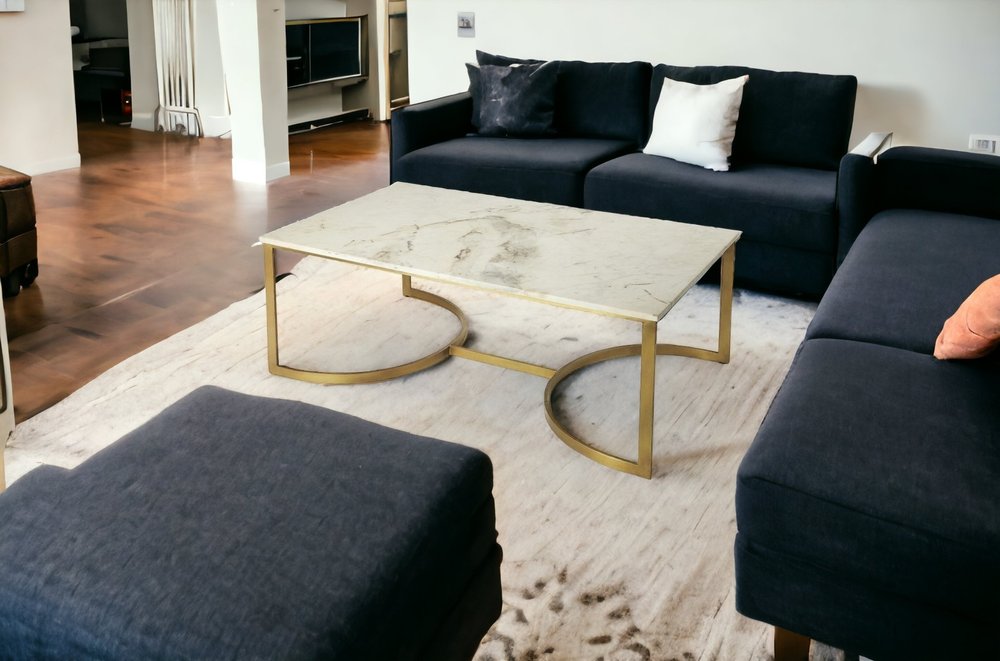 48" Off White and Gold Genuine Marble and Metal Coffee Table
