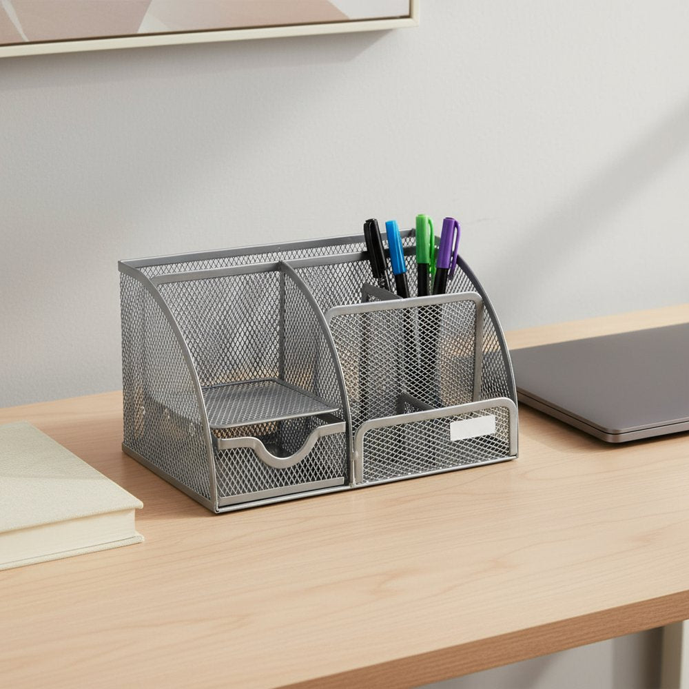 Stylish Silver Gray 6 Compartment Desk Organizer