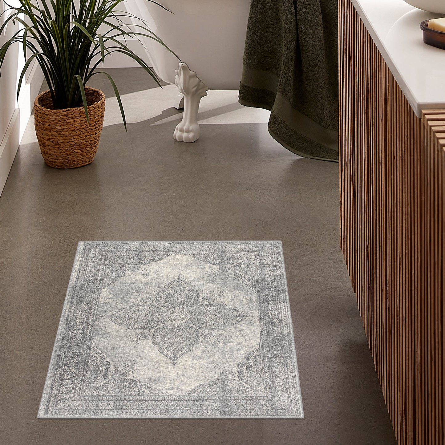 2' X 5' Gray Distressed Medallion Area Rug
