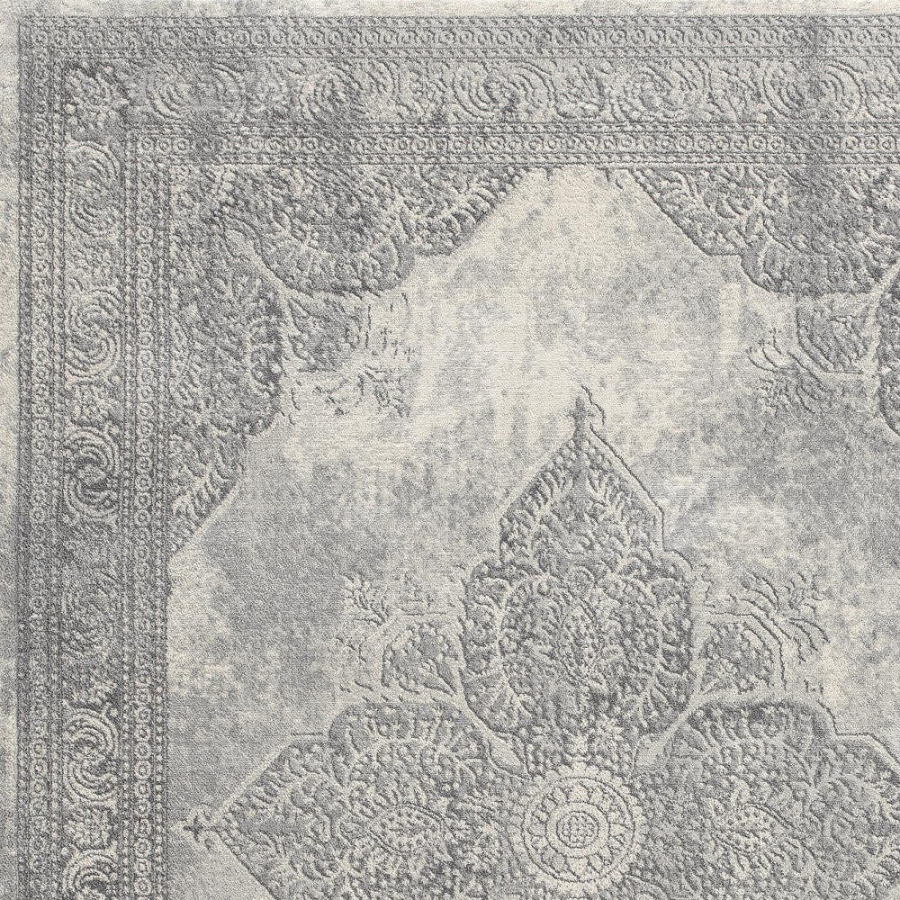 2' X 5' Gray Distressed Medallion Area Rug