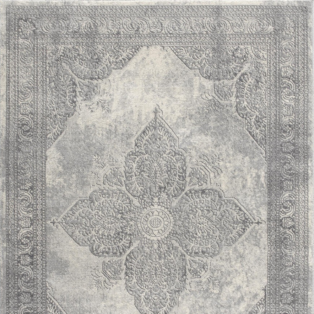 2' X 5' Gray Distressed Medallion Area Rug