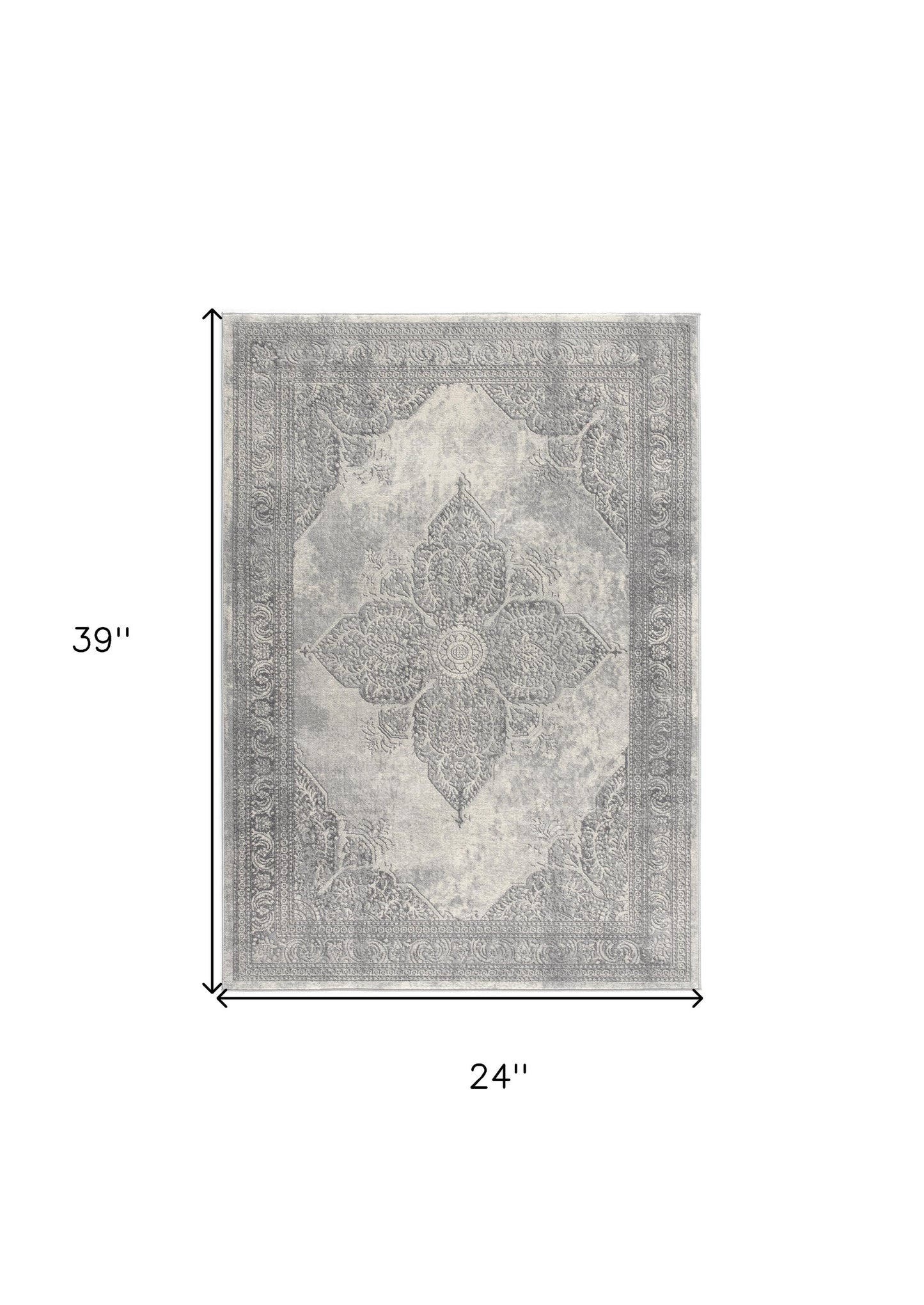 2' X 5' Gray Distressed Medallion Area Rug