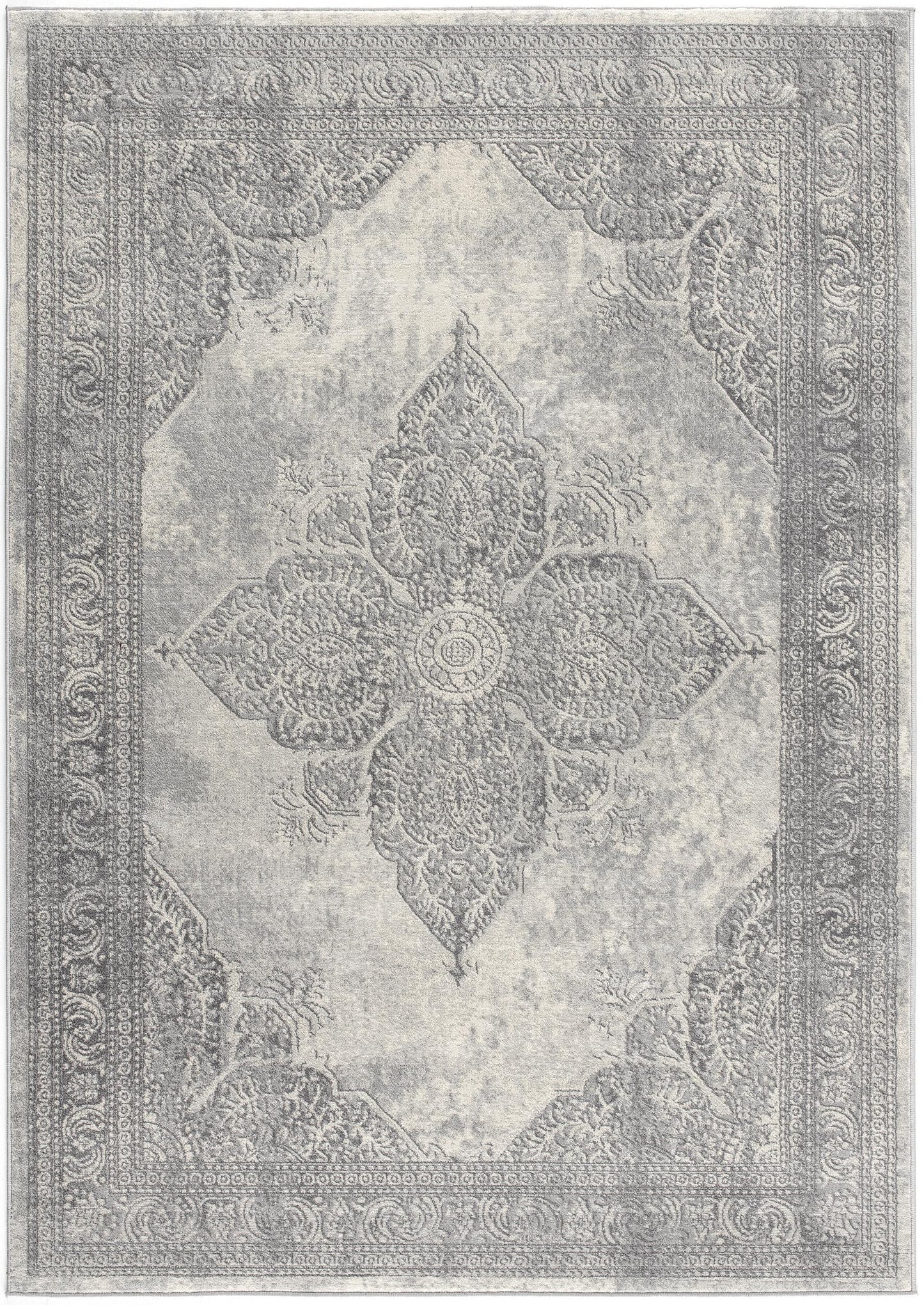2' X 5' Gray Distressed Medallion Area Rug
