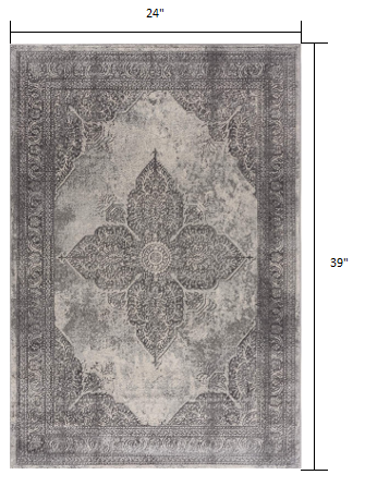 2' X 5' Gray Distressed Medallion Area Rug