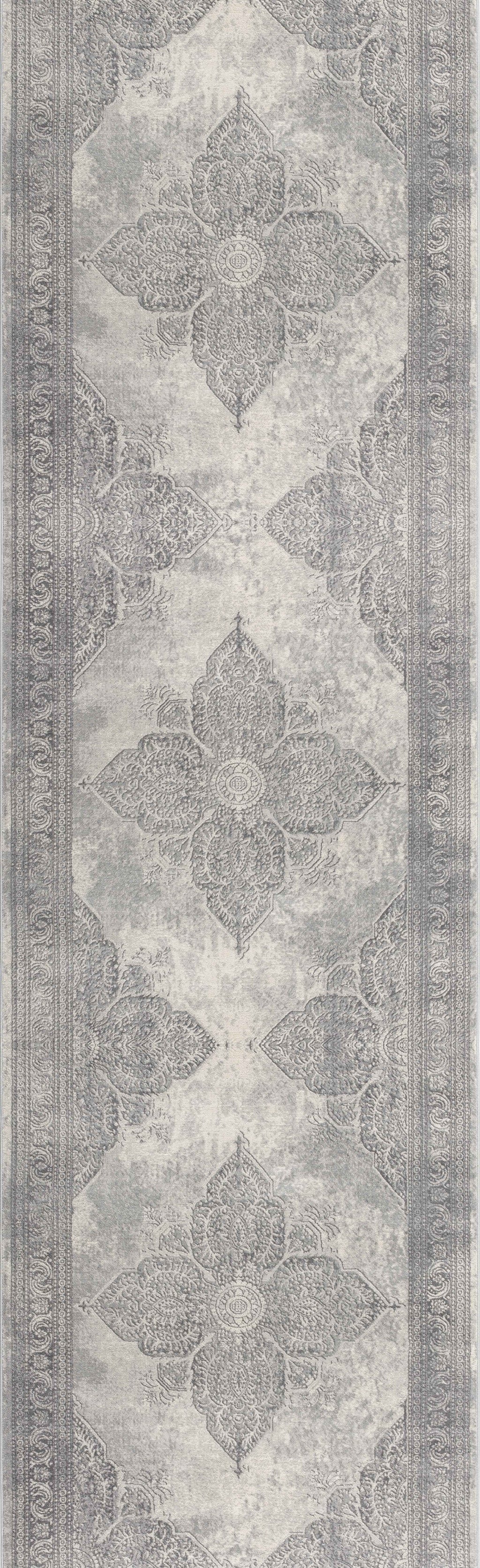 2' X 5' Gray Distressed Medallion Area Rug