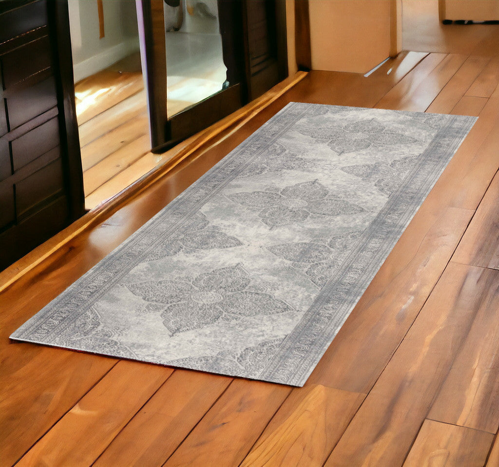 2' X 5' Gray Distressed Medallion Area Rug