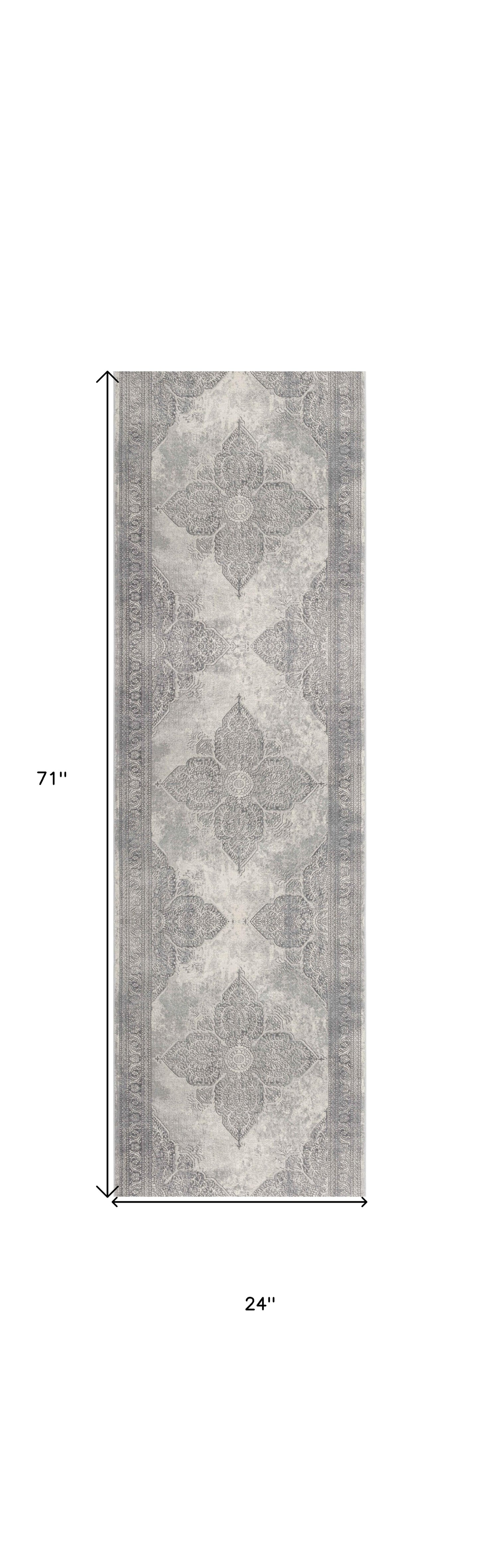 2' X 5' Gray Distressed Medallion Area Rug