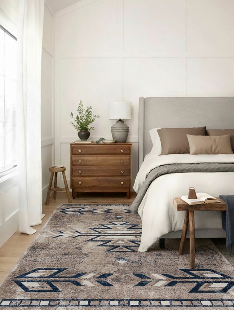 2' X 3' Beige And Blue Boho Chic Scatter Rug