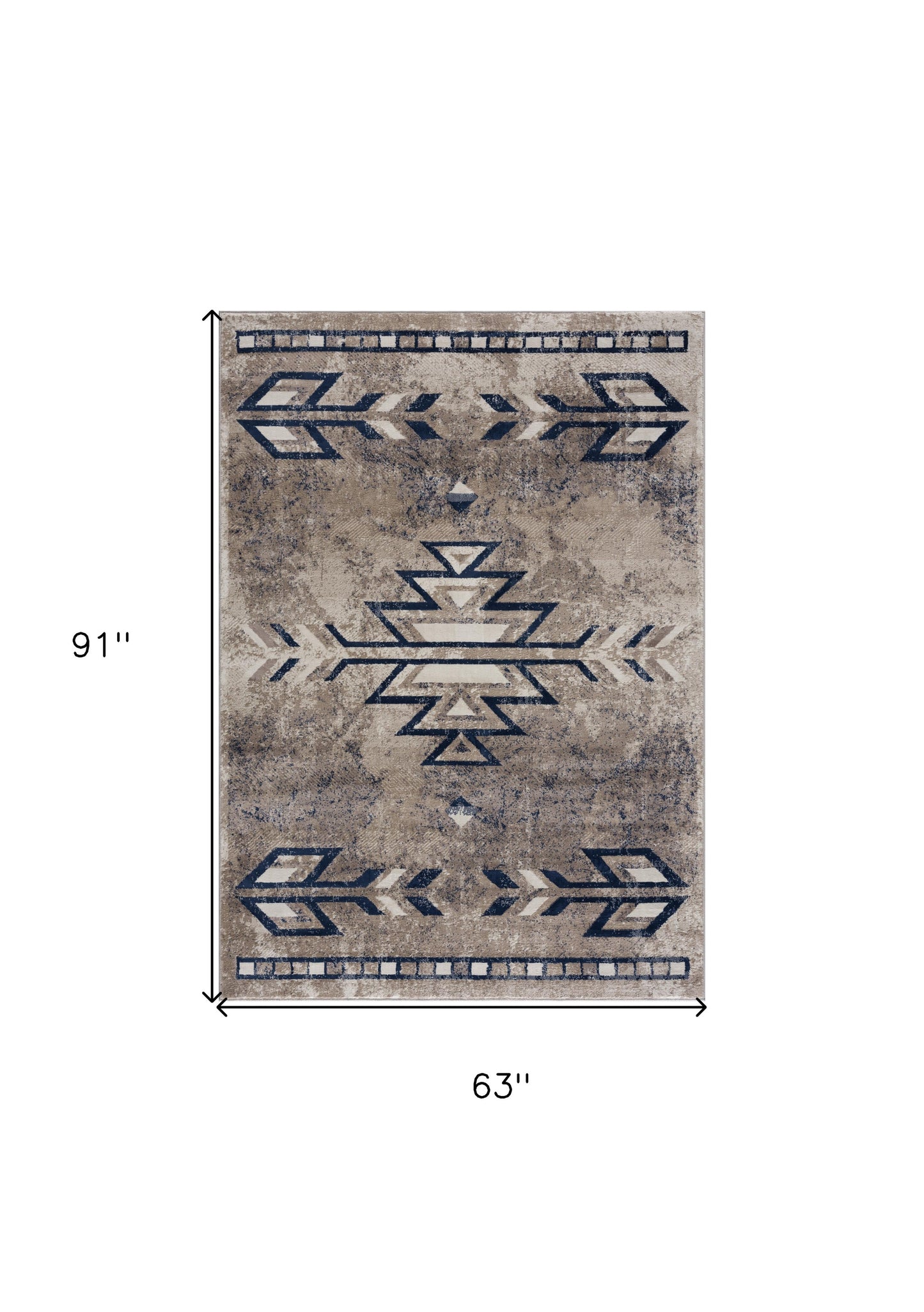 4' X 6' Beige And Blue Boho Chic Area Rug