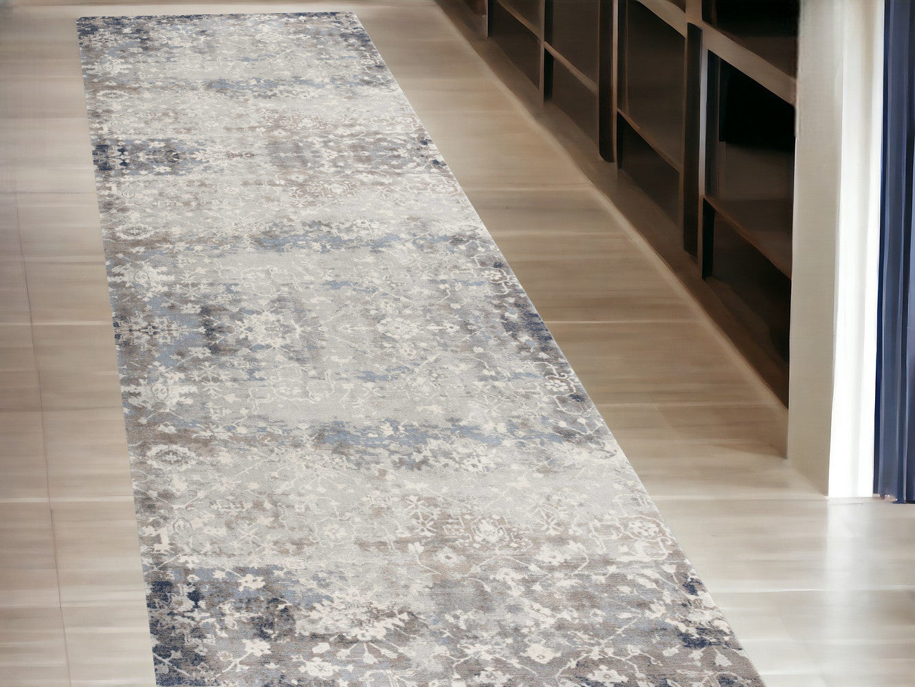 2' X 3' Navy And Beige Distressed Vines Scatter Rug