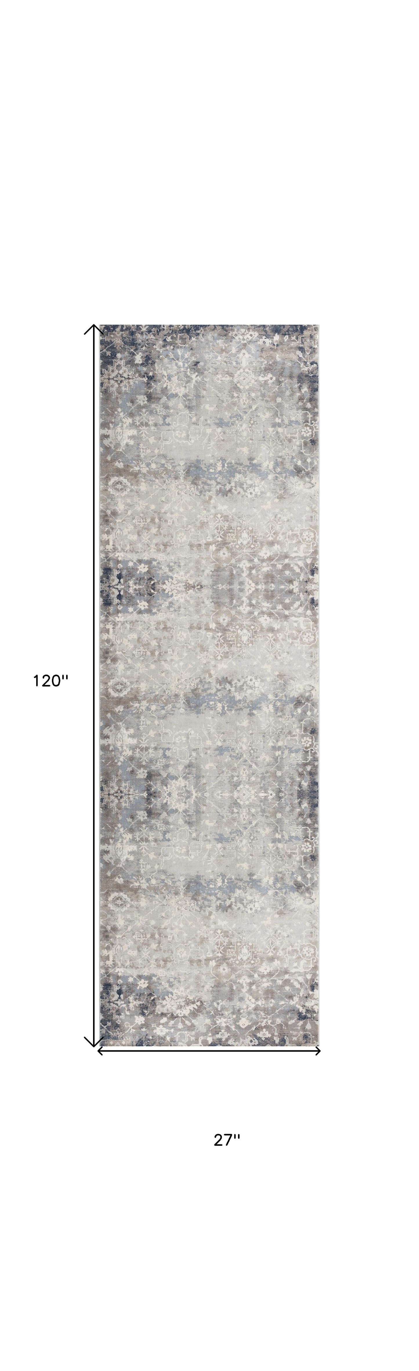2' X 3' Navy And Beige Distressed Vines Scatter Rug
