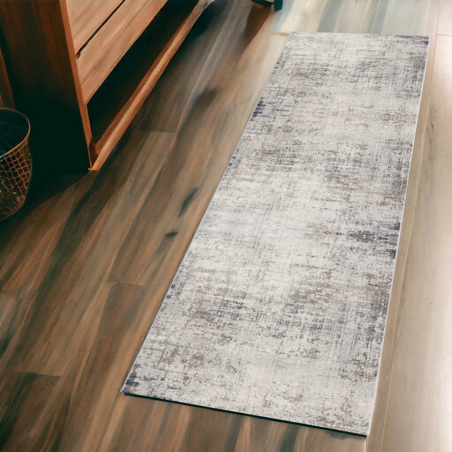 2' X 8' Navy Blue Distressed Striations Runner Rug
