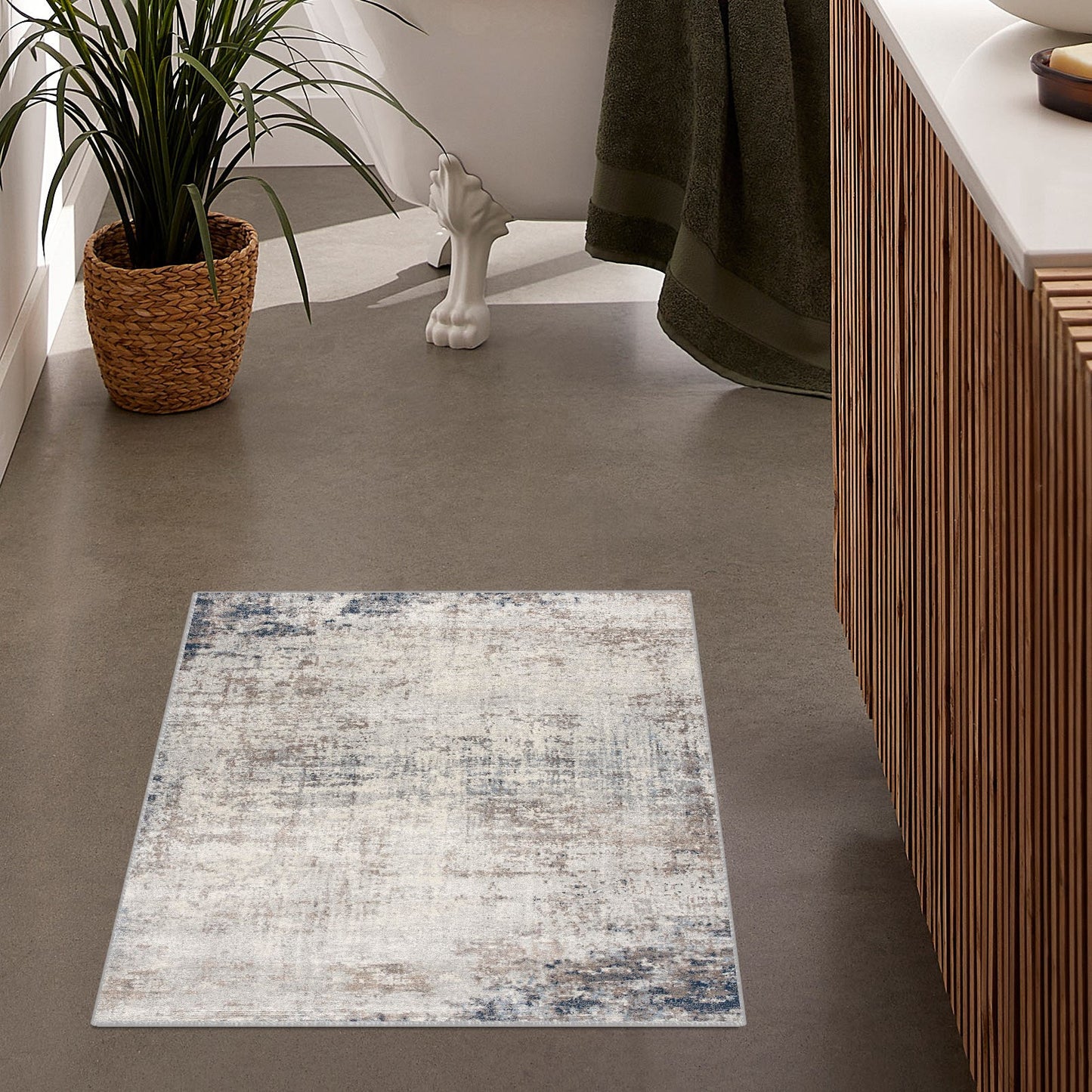 2' X 8' Navy Blue Distressed Striations Runner Rug