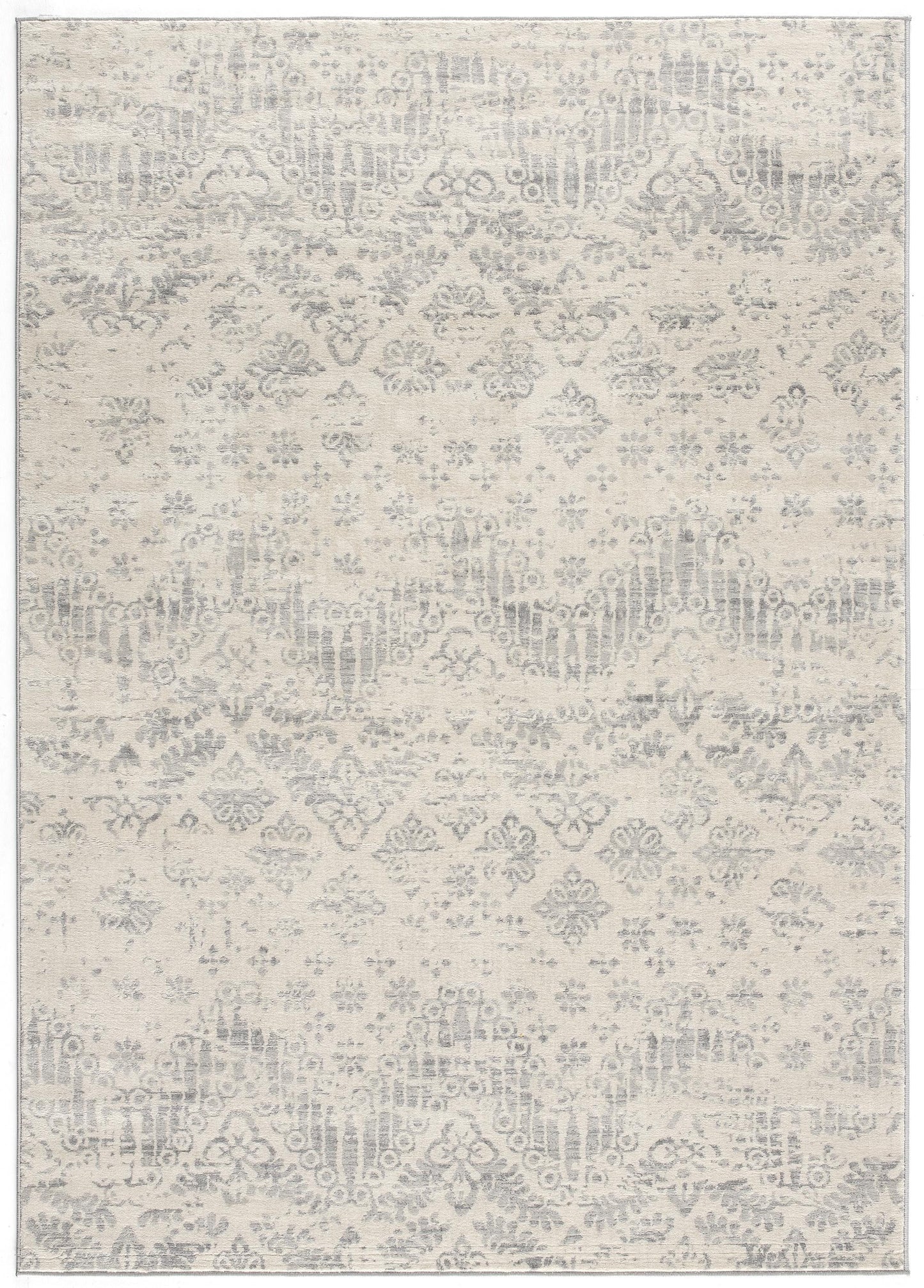 2' X 5' Ivory and Gray Ikat Power Loom Distressed Area Rug