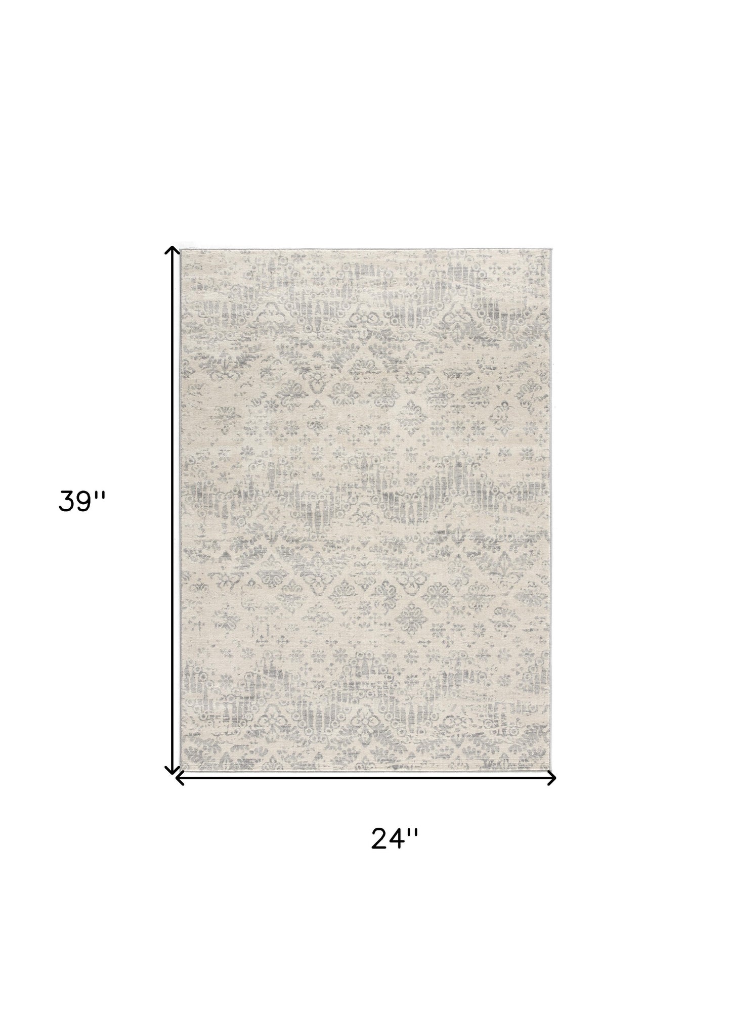 2' X 5' Ivory and Gray Ikat Power Loom Distressed Area Rug