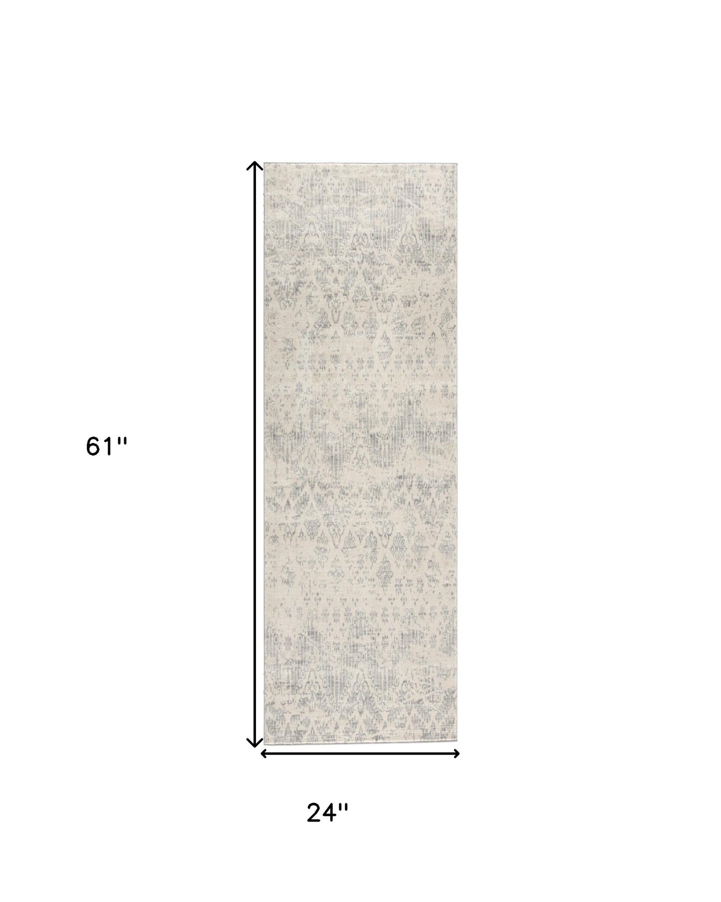 2' X 5' Ivory and Gray Ikat Power Loom Distressed Area Rug