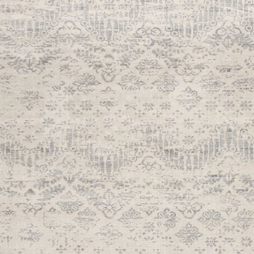 2' X 5' Ivory and Gray Ikat Power Loom Distressed Area Rug