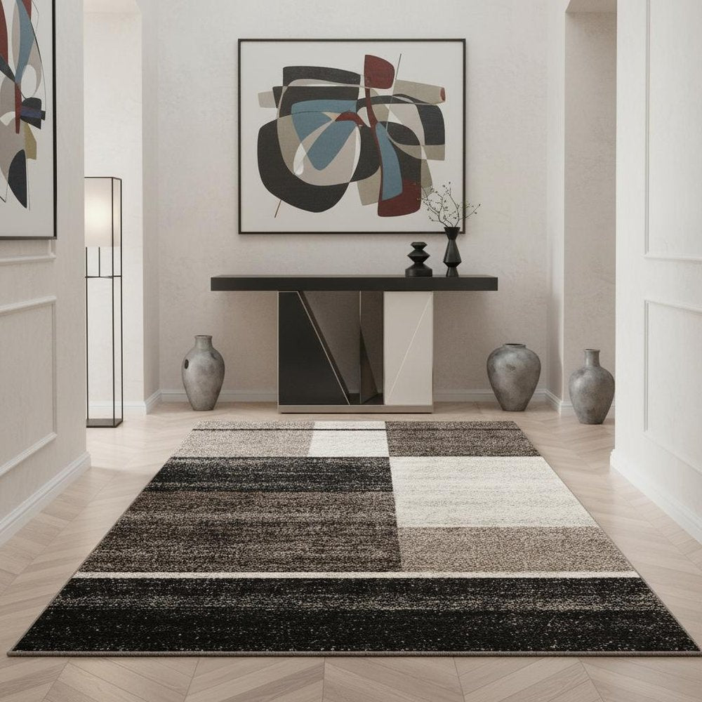5' X 8' Brown And Beige Abstract Blocks Area Rug