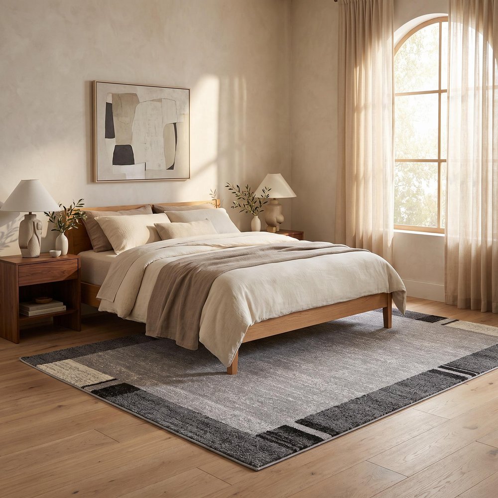 4' X 6' Gray Modern Bordered Area Rug
