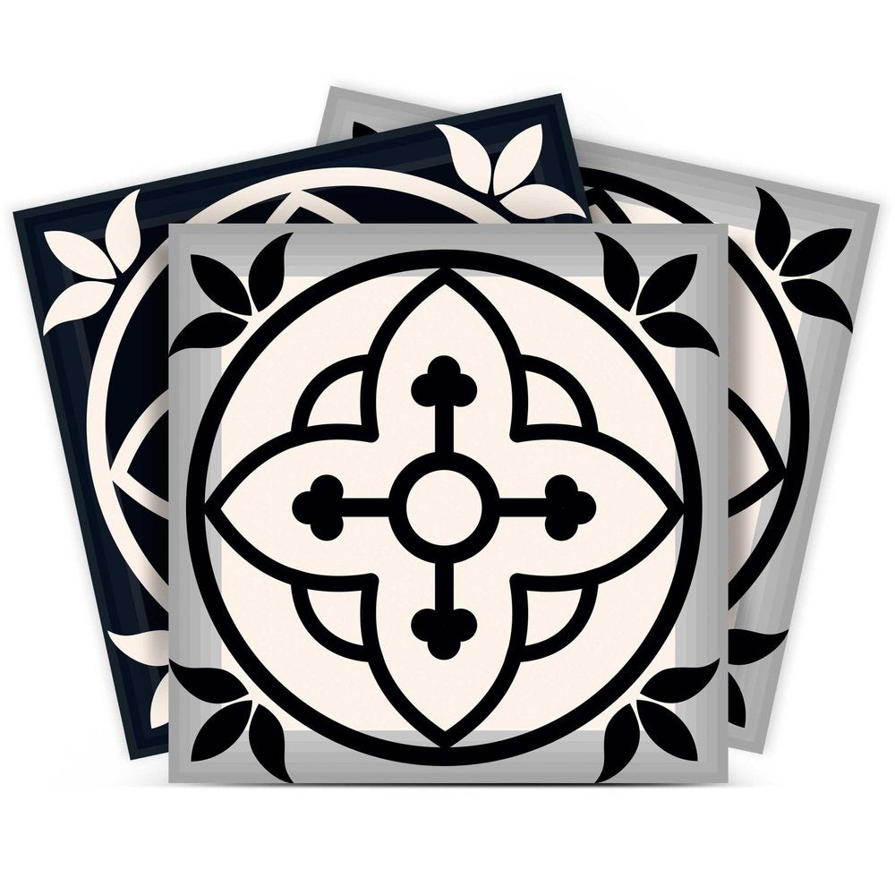8" x 8" Black And White Vinyl Peel And Stick Removable Tiles