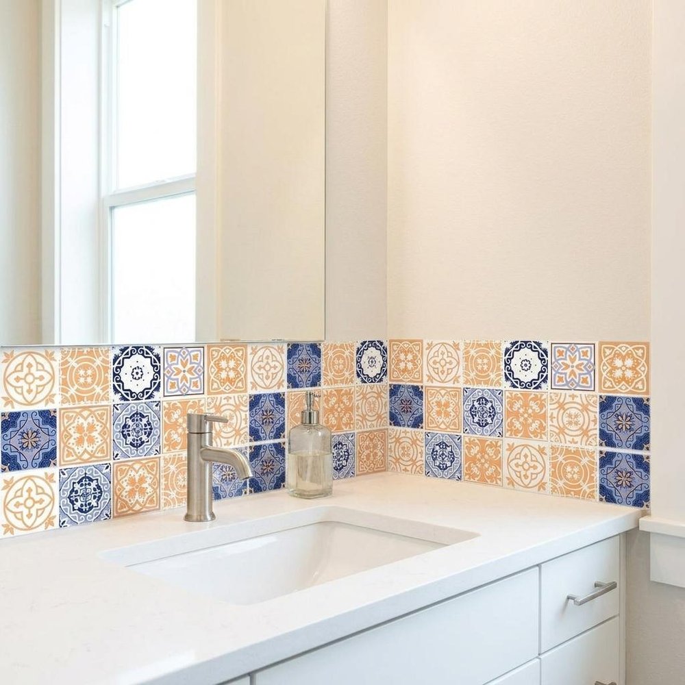 7" x 7" Yellow And White Peel And Stick Removable Tiles